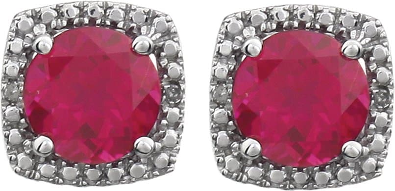 Round 4-Prong Halo-Style Birthstone Stud Earrings view 2
