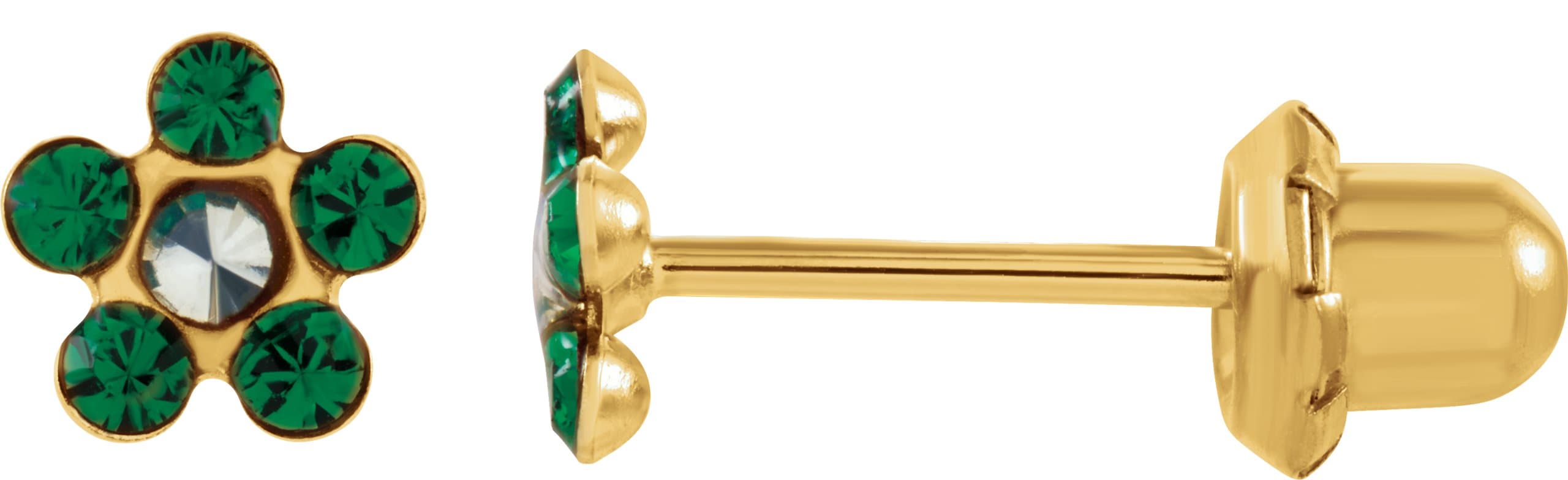 14K Yellow Imitation Emerald Inverness® Piercing Earrings