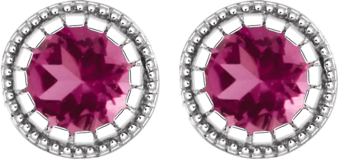 Milgrain Bezel-Set Birthstone Stud Earrings, view 3