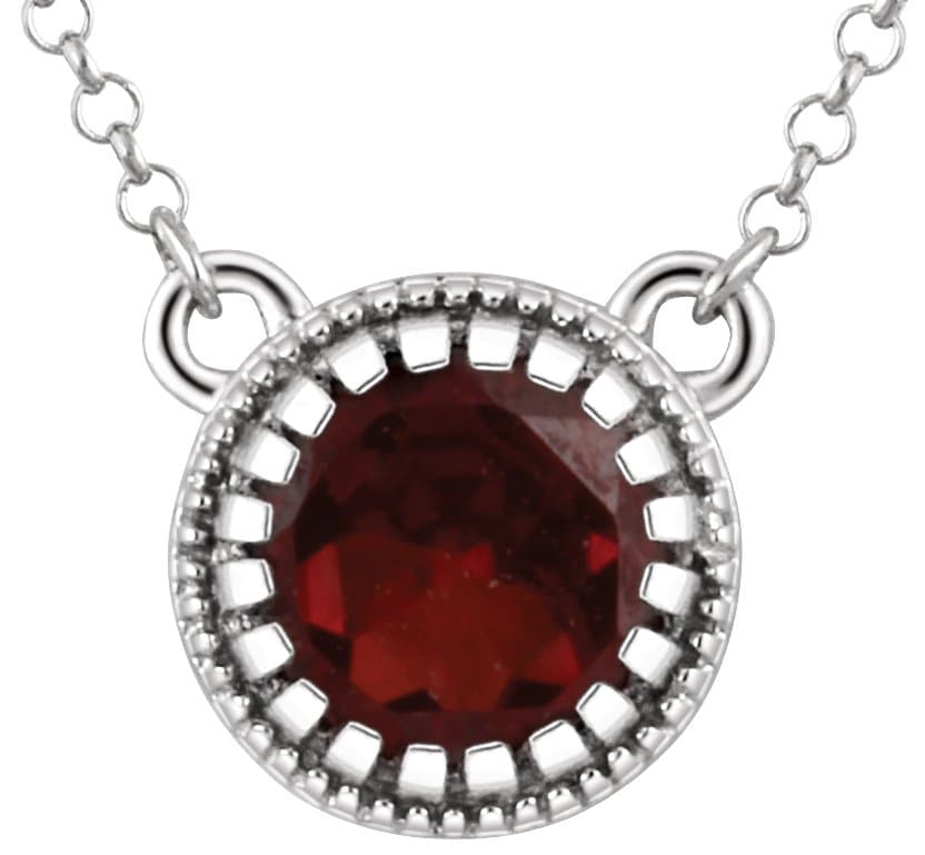 14K White Gold Natural Garnet "January" 18" Birthstone Necklace