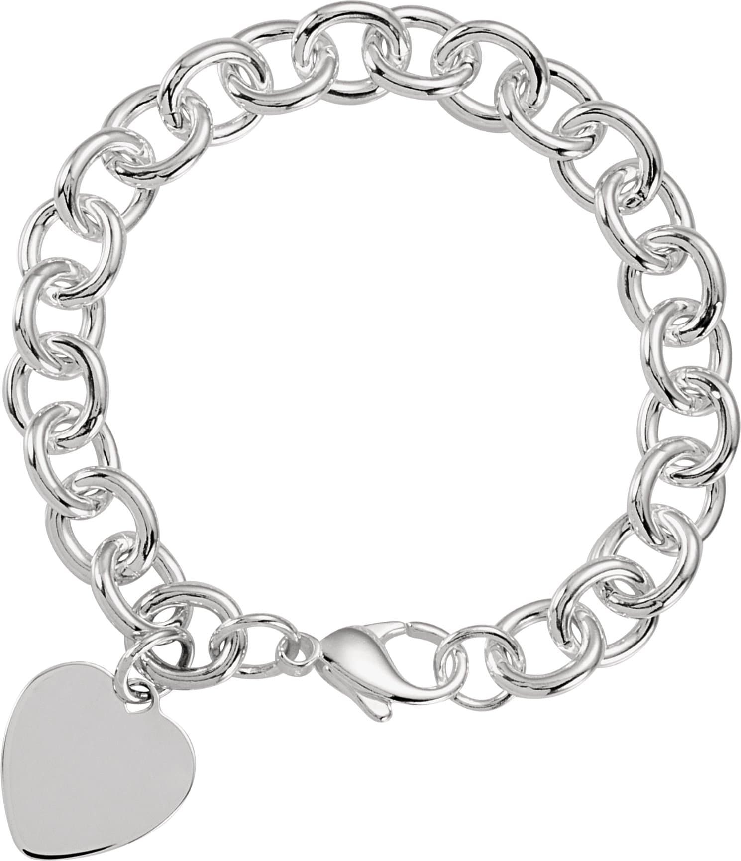 Sterling Silver Heart Charm Cable 7 1/2 Chain