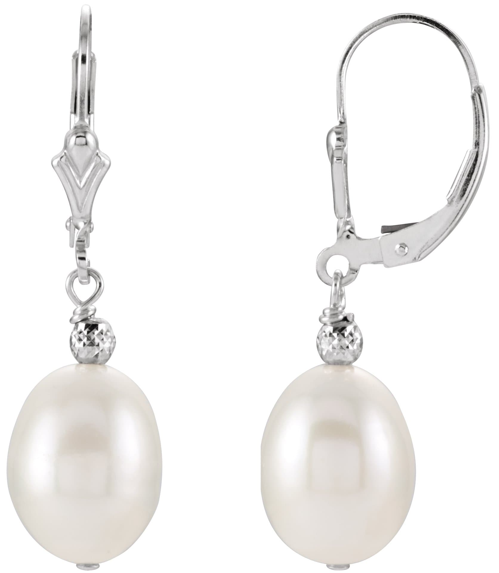 Sterling Silver 9-9.5 mm Cultured White Freshwater Pearl Earrings