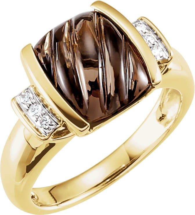 14K Yellow Natural Smoky Quartz & .06 CTW Natual Diamond Ring