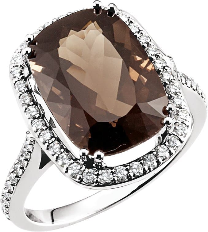 14K White Natural Smoky Quartz & 1/2 CTW Natural Diamond Ring
