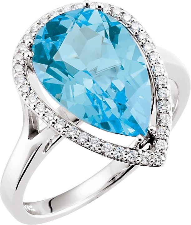 14K White Natural Swiss Blue Topaz & 1/5 CTW Natural Diamond Halo-Style Ring