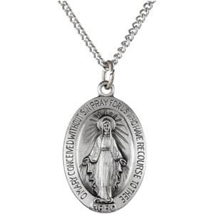 Sterling Silver 15x11 mm Oval Miraculous Medal 18 Necklace