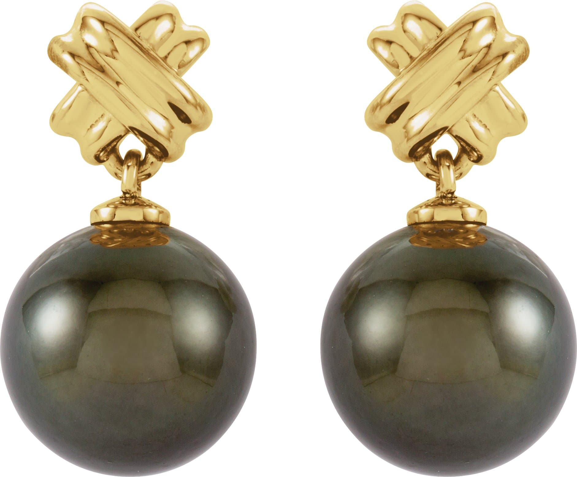 14K Yellow Cultured Gray Tahitian Pearl Earrings