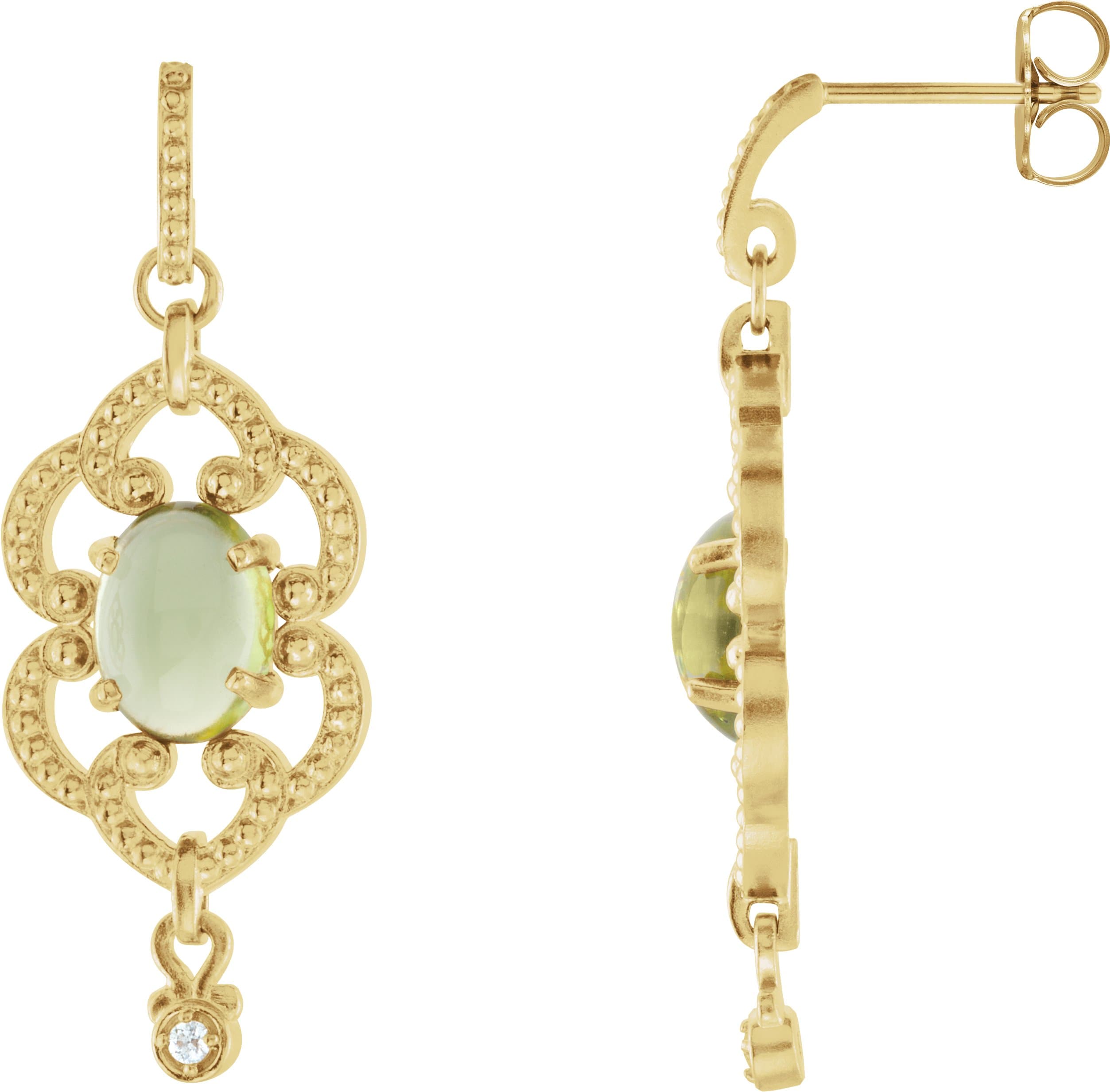 14K White Natural Peridot & .03 CTW Natural Diamond Earrings