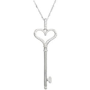 Sterling Silver1/4 CTW Natural Diamond Heart Key 18 Necklace
