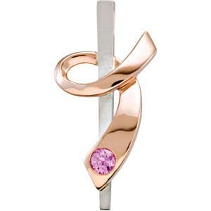 14K White/Rose Natural Pink Sapphire Ribbon of Courage Pendant