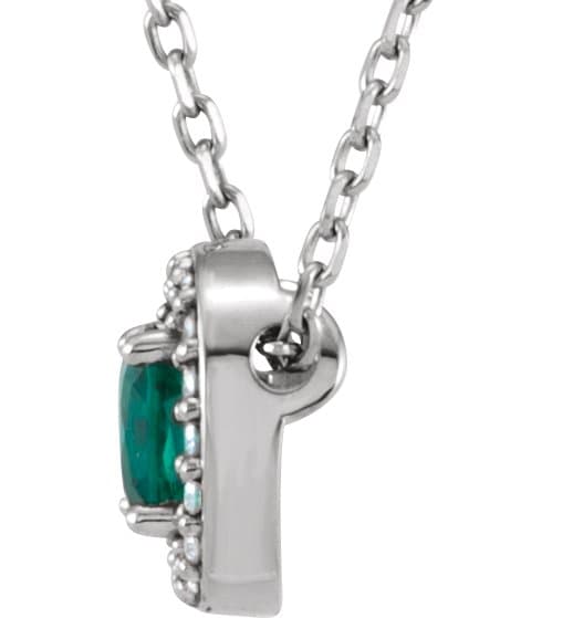 14K White Lab-Grown Emerald & .05 CTW Natural Diamond 16" Necklace view 2