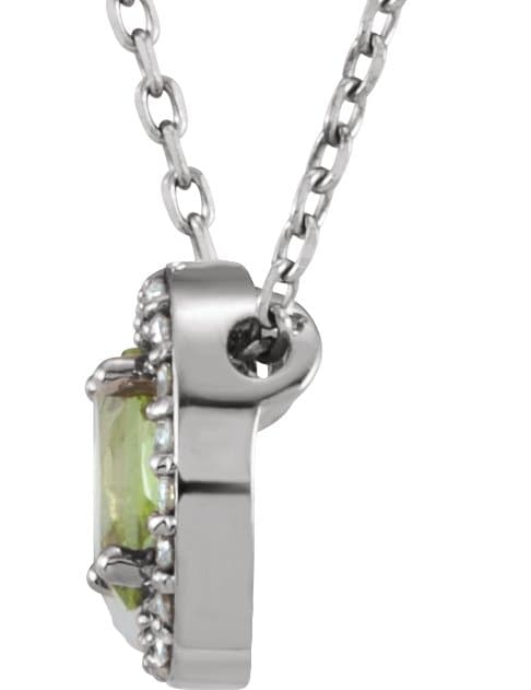 14K White Natural Peridot & .04 CTW Natural Diamond 16" Necklace view 2
