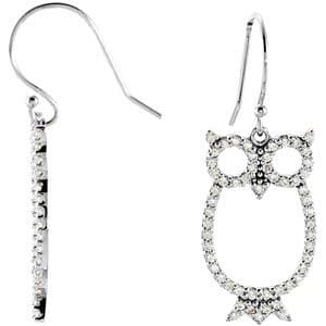 14K White 1/2 CTW Natural Diamond Owl Earrings