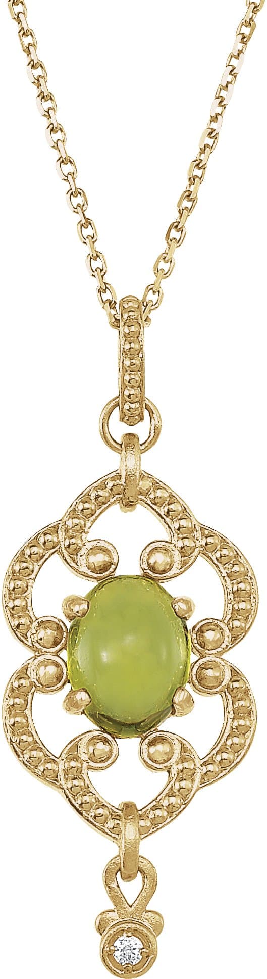 14K White Natural Peridot & .015 CTW Natural Diamond 18 Necklace