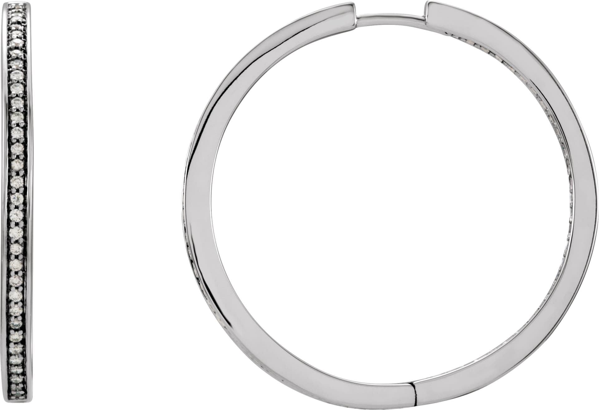 14K Yellow 3/8 CTW Natural Diamond Inside-Outside 23.5 mm Hoop Earrings