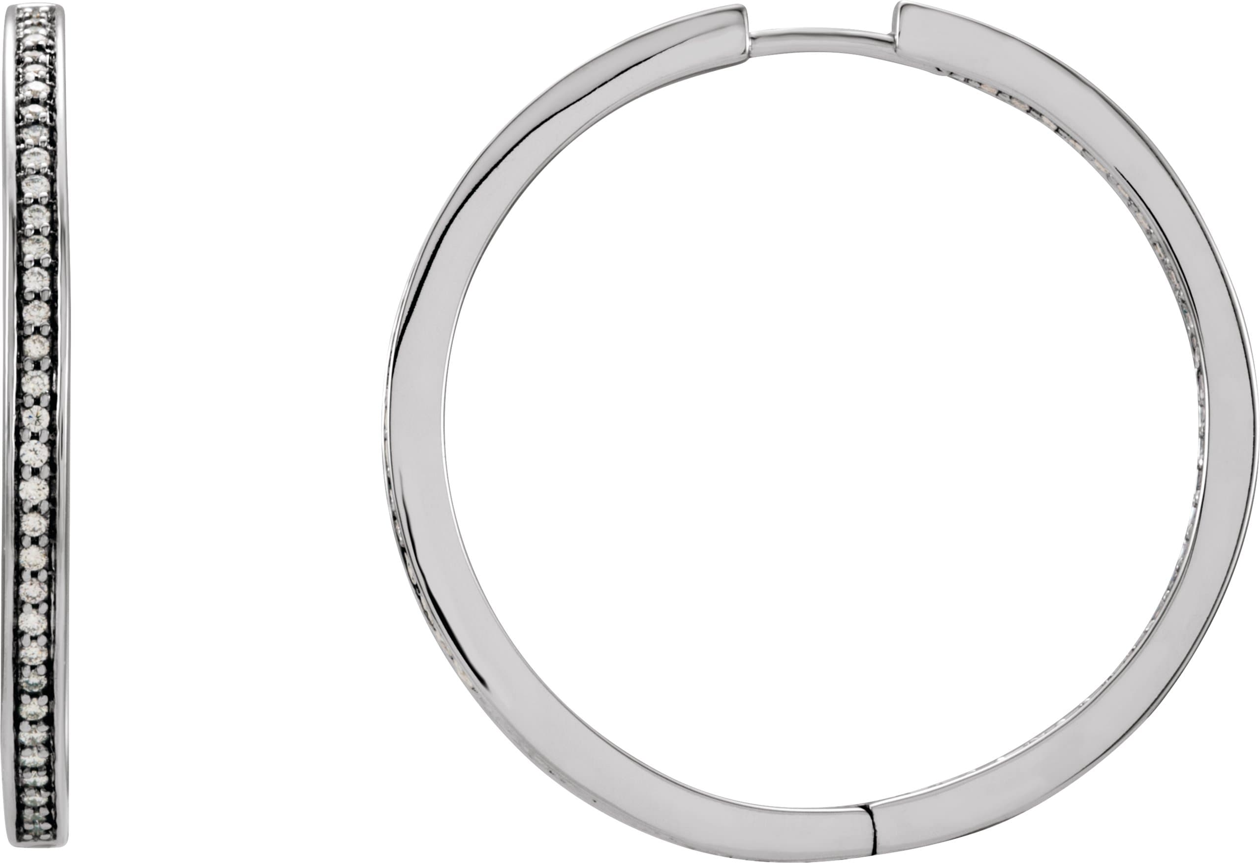 14K Yellow 3/8 CTW Natural Diamond Inside-Outside 23.5 mm Hoop Earrings