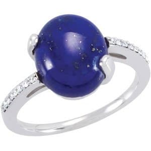 14K White Natural Lapis & 1/8 CTW Natural Diamond Ring