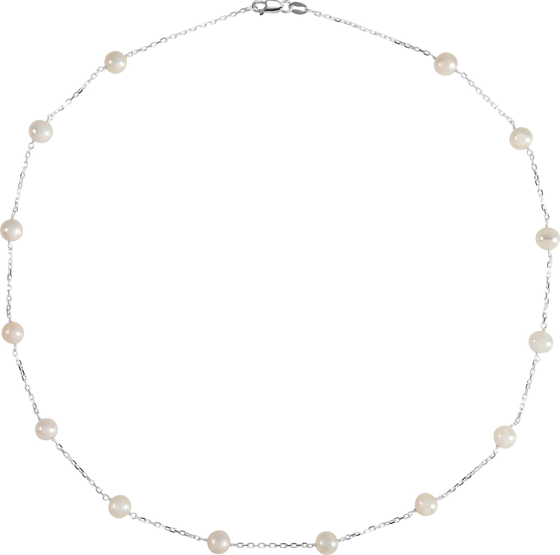 Sterling Silver Cultured White Freshwater Pearl 14-Station 18 Necklace