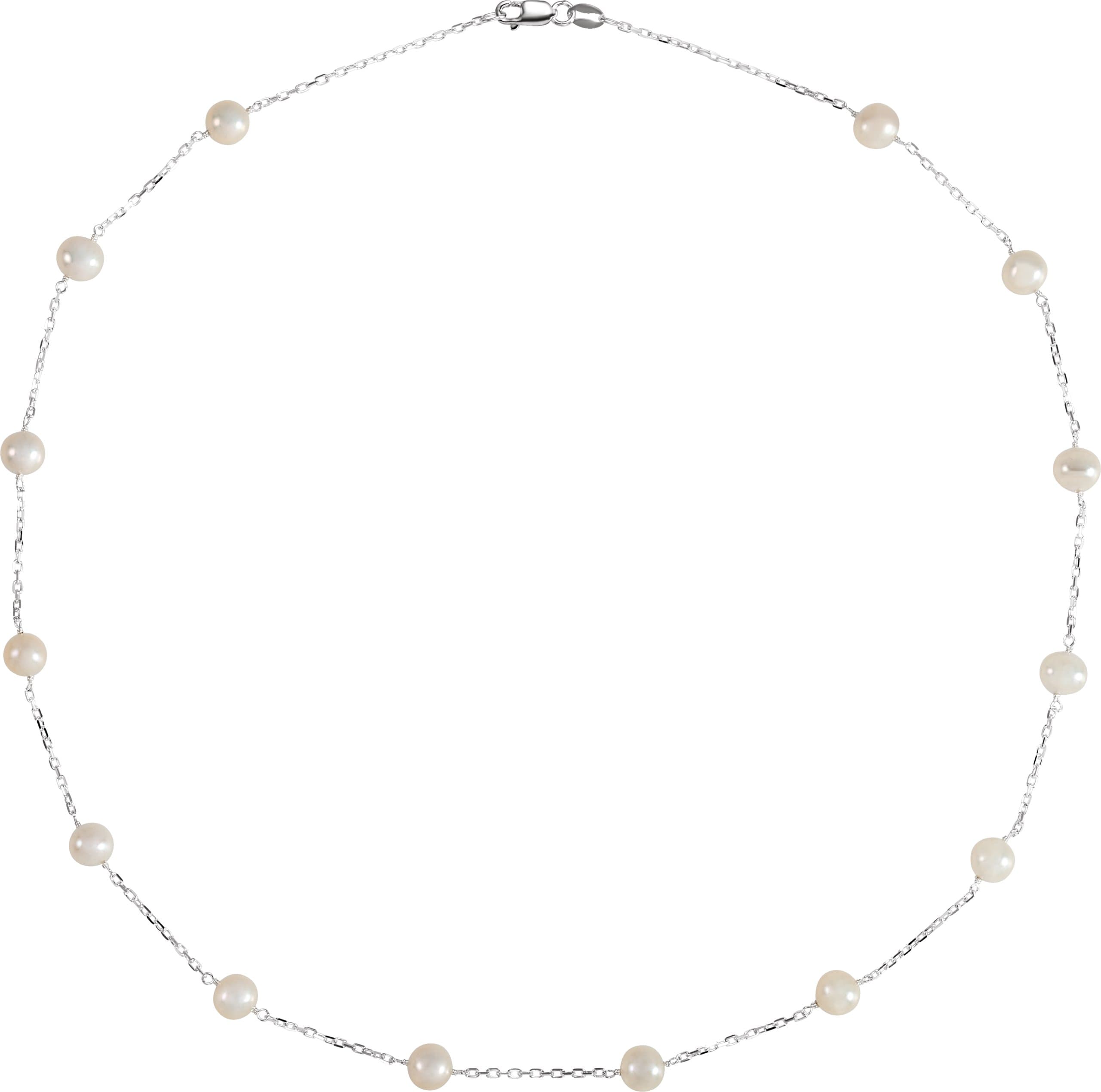 Sterling Silver Cultured White Freshwater Pearl 14-Station 18 Necklace