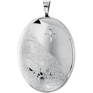 Sterling Silver Oval .015 CT Natural Diamond Footprints Locket