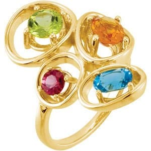 14K Yellow Natural Citrine, Natural Swiss Blue Topaz, Natural Peridot & Natural Rhodolite Garnet Ring