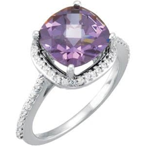 14K White Natural Amethyst & 1/4 CTW Natural Diamond Ring