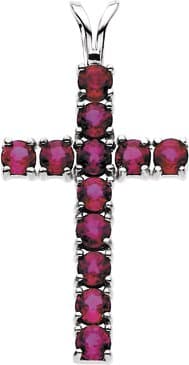 14K White Gold Natural Ruby Cross Pendant