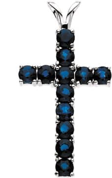 14K Yellow Gold Natural Blue Sapphire Cross Pendant