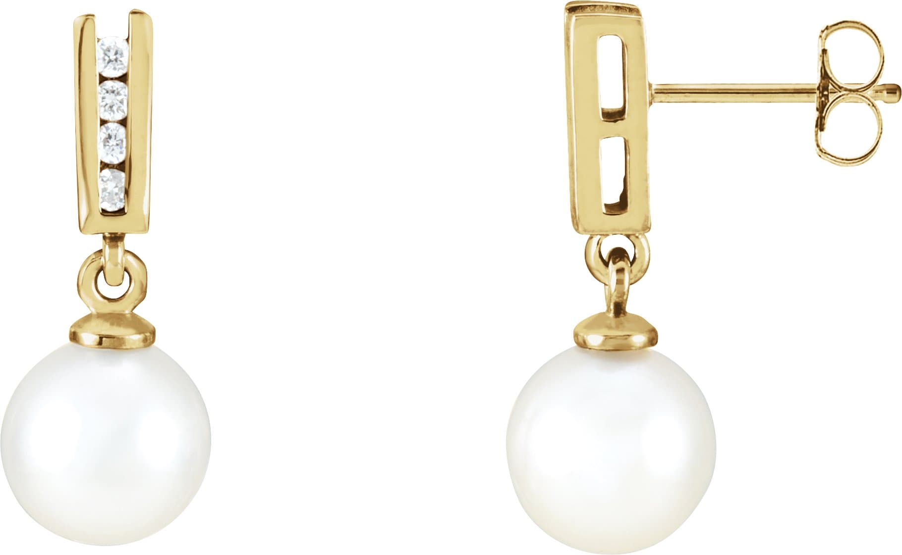 14K White Cultured White Akoya Pearl & 1/10 CTW Natural Diamond Earrings