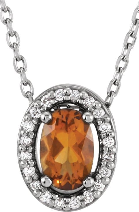 14K White Natural Citrine & .05 CTW Natural Diamond 16" Necklace