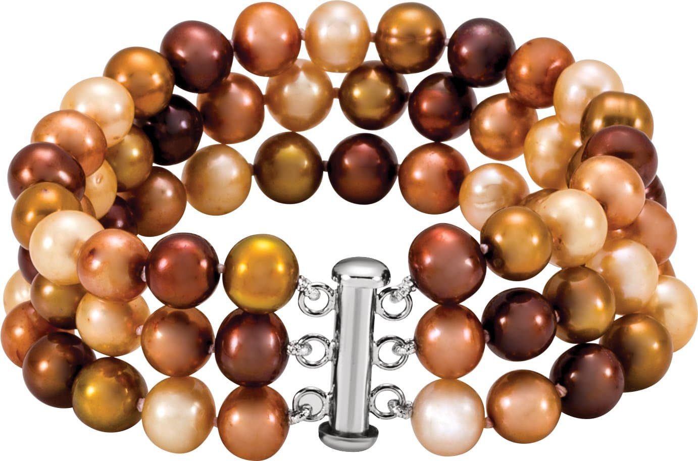 Sterling Silver Cultured Chocolate Freshwater Pearl 3-Strand 7 1/4 Bracelet
