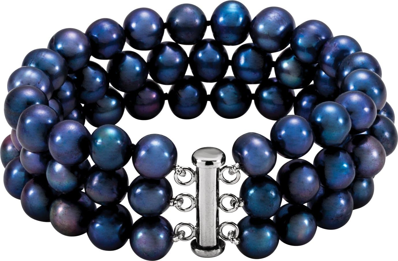 Sterling Silver Cultured Black Freshwater Pearl 3-Strand 7 1/4 Bracelet