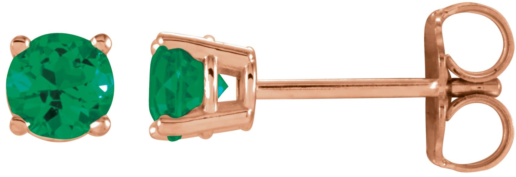 14K Rose 4 mm Lab-Grown Emerald Earrings