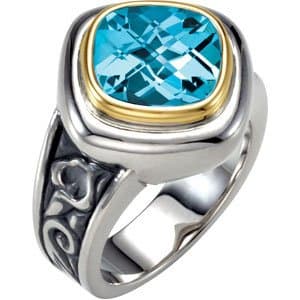 Sterling Silver & 14K Yellow Natural Sky Blue Topaz Ring