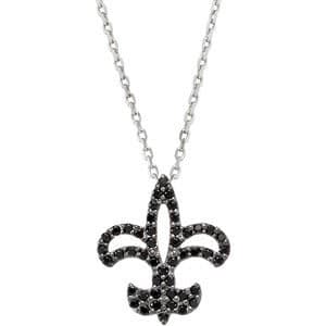 Sterling Silver Natural Black Spinel Fleur-de-Lis 16 Necklace