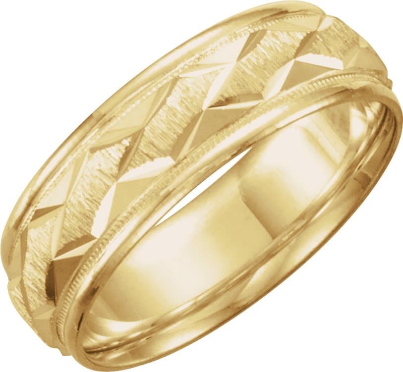10K White 7 mm Milgrain Edge Geometric Faceted Comfort-Fit Half Round Band Size 6