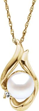 14K Yellow Cultured White Akoya Pearl & .025 CT Natural Diamond 18 Necklace