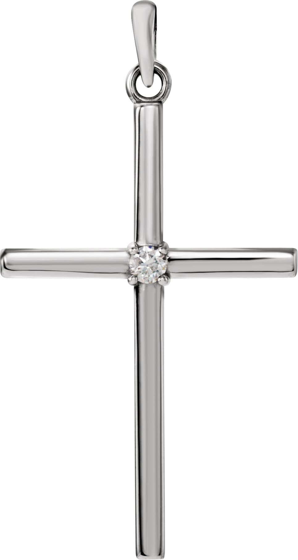 14K White Gold .01 CT Natural Diamond Cross Pendant