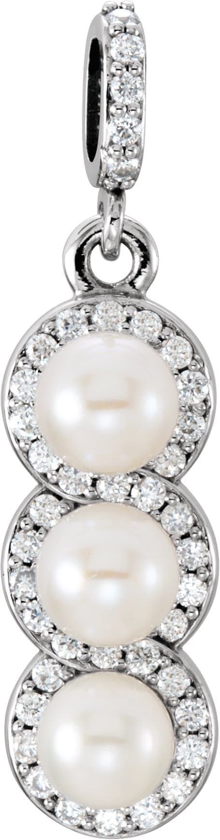 14K White Cultured White Freshwater Pearl & 1/5 CTW Natural Diamond Halo-Style Pendant