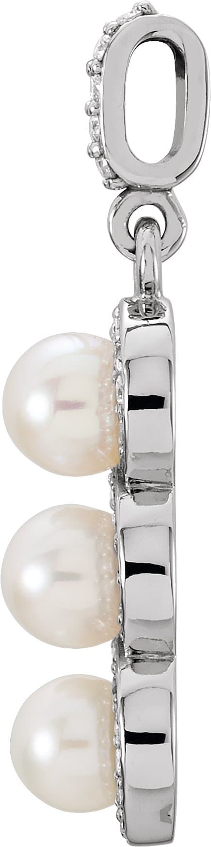 Three-Stone Halo-Style Pearl Pendant view 2