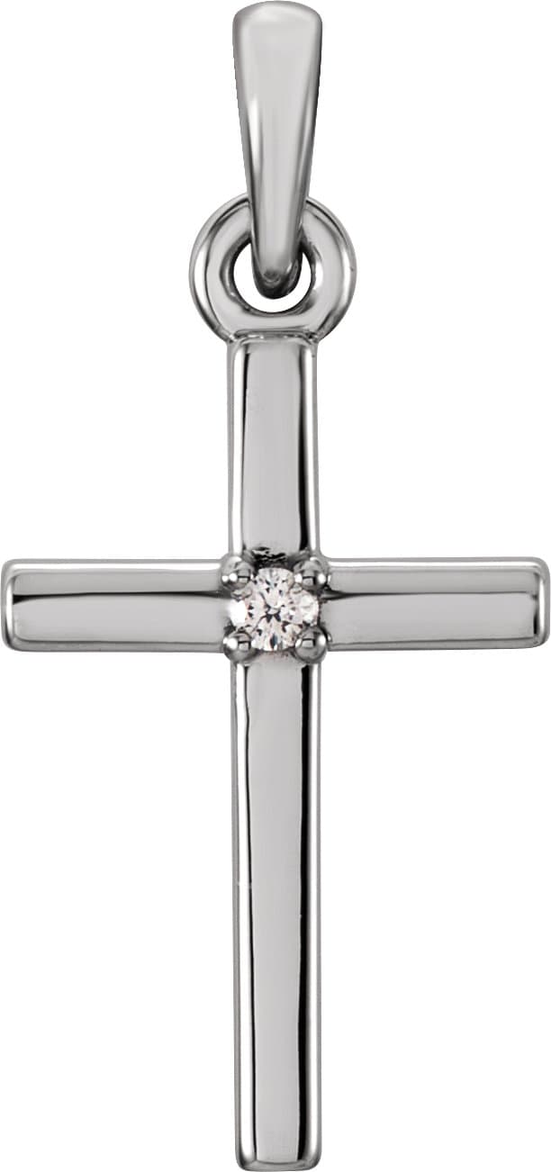 14K White Gold .01 CT Natural Diamond Cross Pendant
