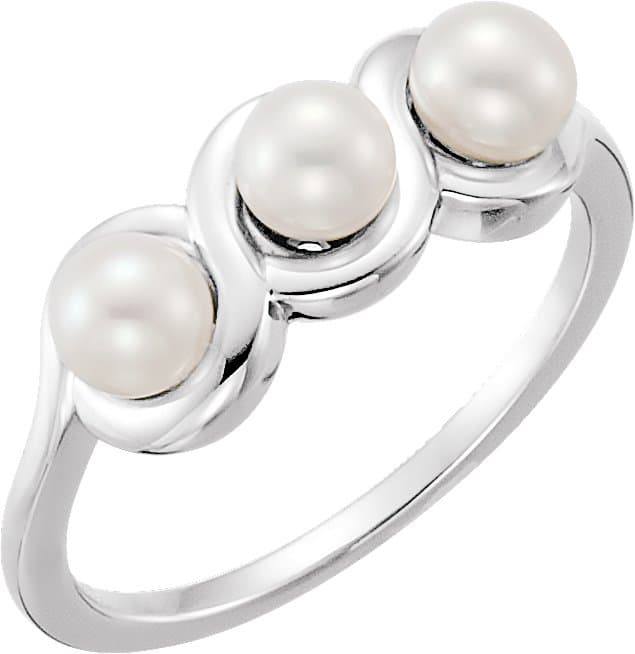 14K Rose Cultured White Freshwater Pearl Ring