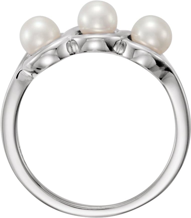 14K White Cultured White Freshwater Pearl Ring view 2