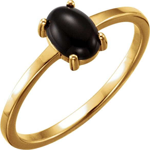 14K Rose 10 mm Round Natural Black Onyx Cabochon Ring