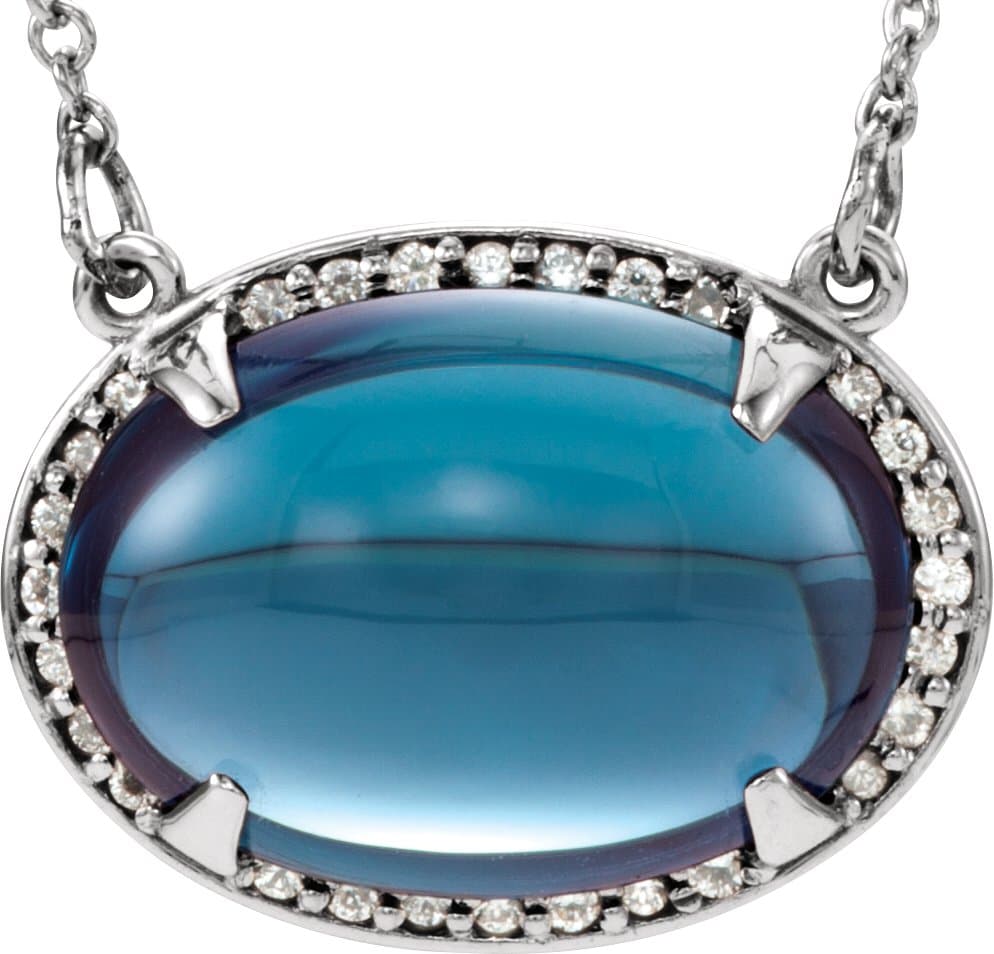 14K Rose Natural London Blue Topaz & .06 CTW Natural Diamond Halo-Style 16 1/2" Necklace