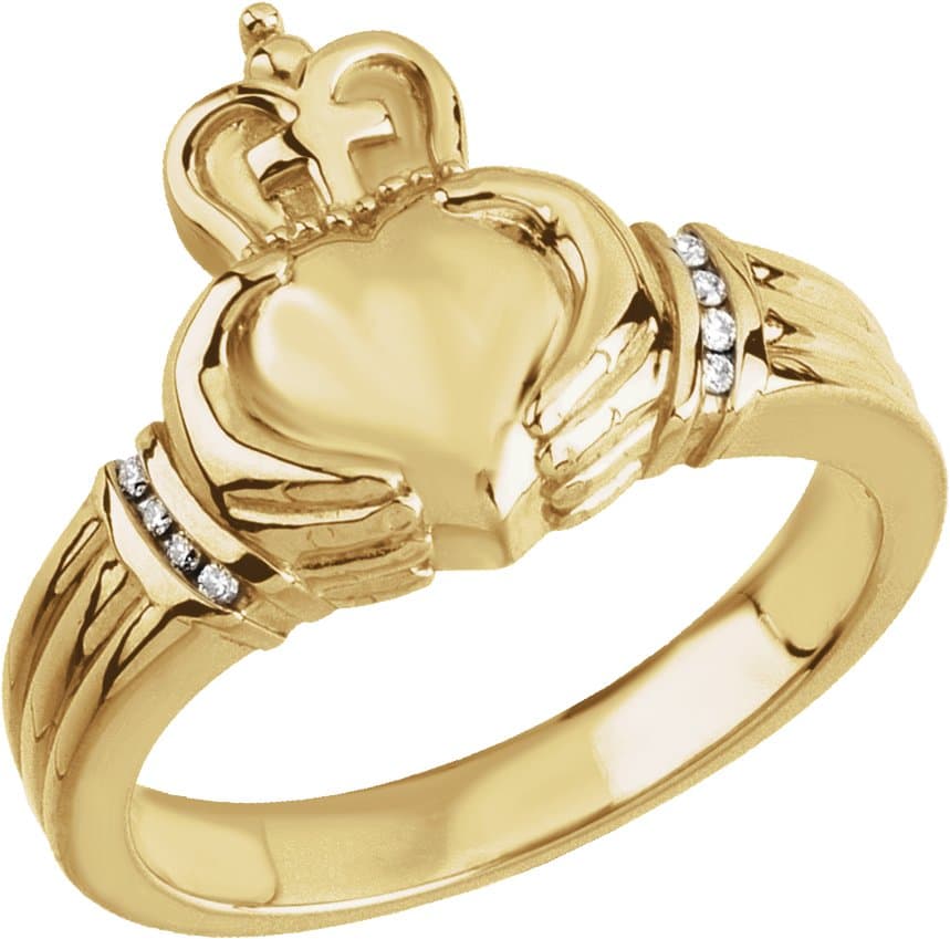 14K Yellow .03 CTW Natural Diamond Claddagh Band