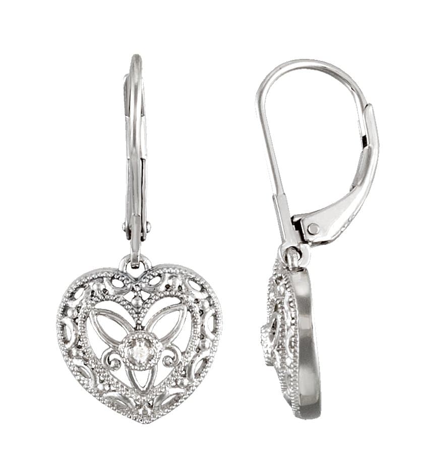 Sterling Silver .02 CTW Natural Diamond Heart Earrings
