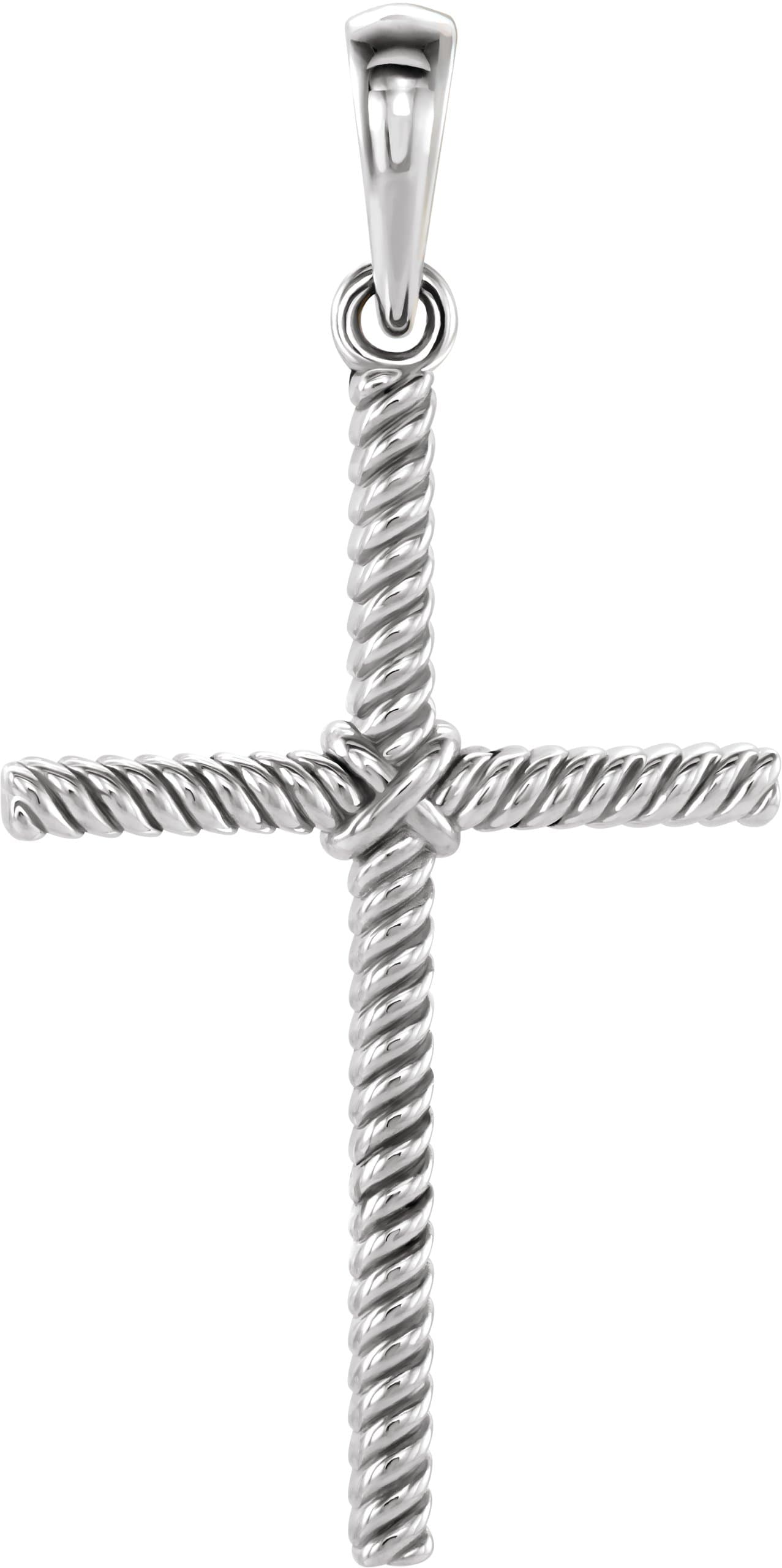 14K White 31.9x16.2 mm Rope Cross Pendant