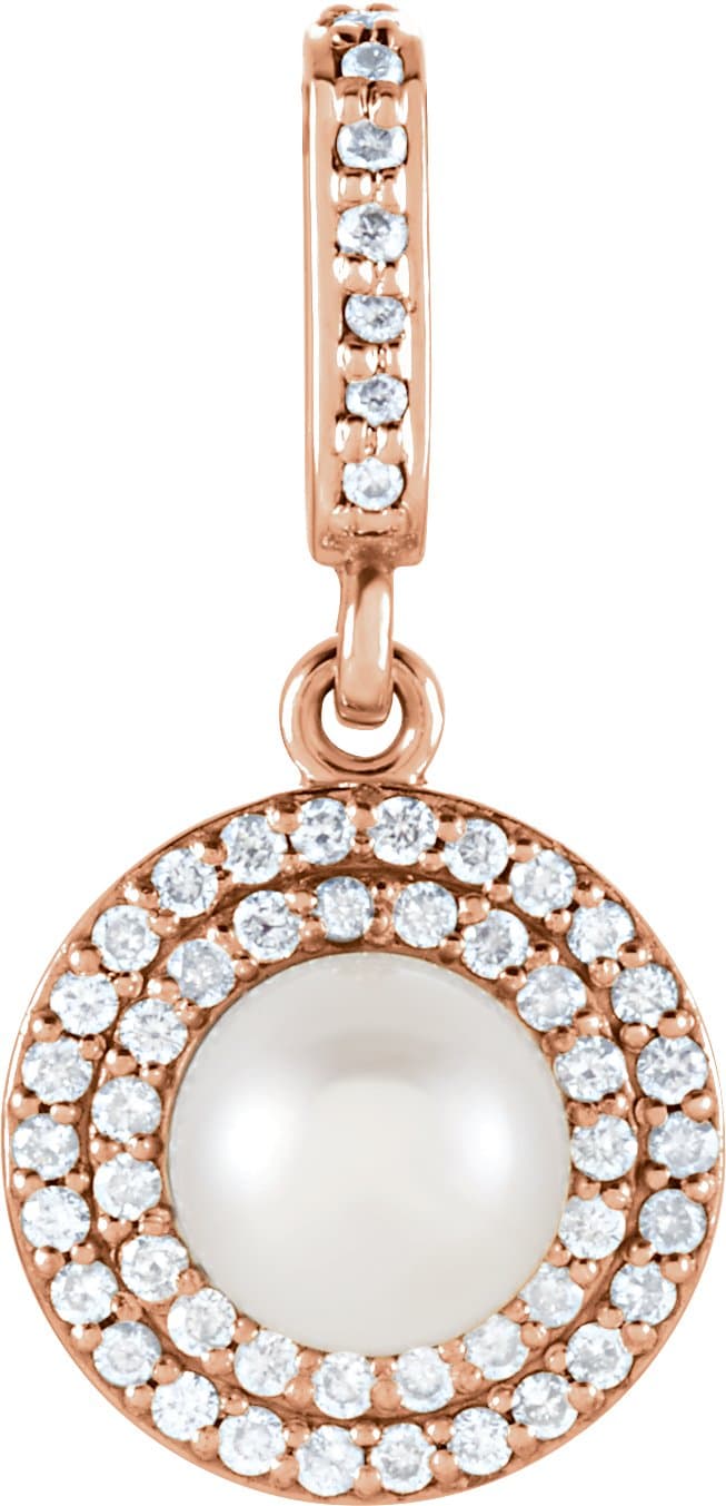14K Rose Cultured White Freshwater Pearl & 1/8 CTW Natural Diamond Pendant