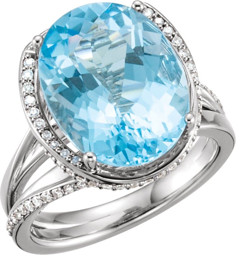 14K Rose Natural Swiss Blue Topaz & 1/2 CTW Natural Diamond Spiral Ring